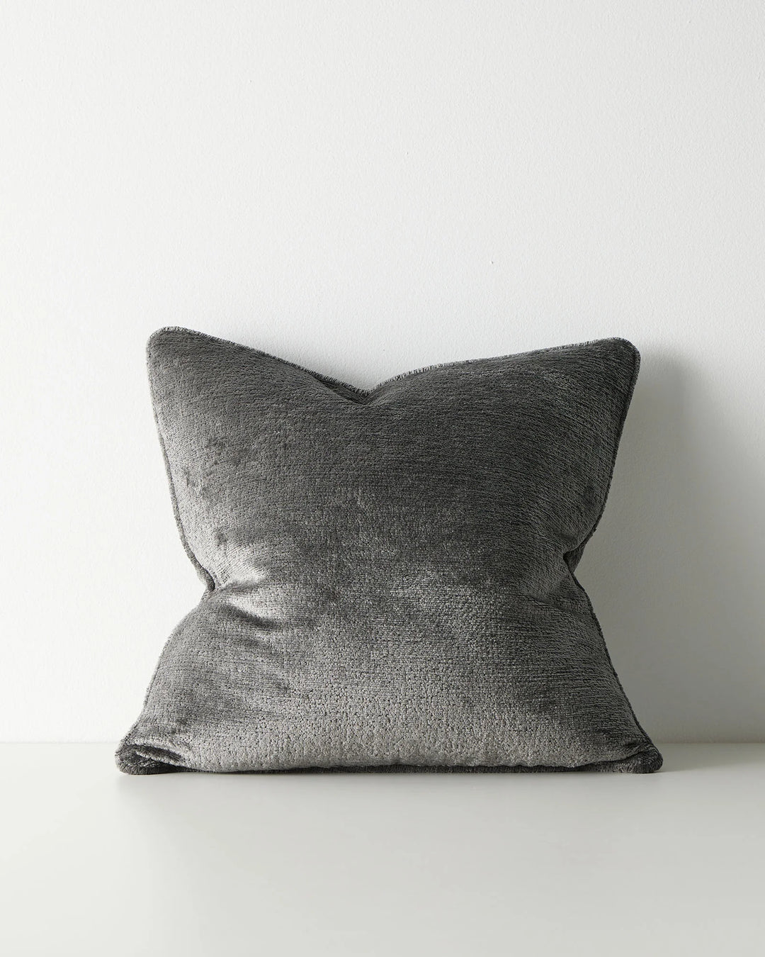 Tempo Coal 50x50 cushion in soft grey polyester with chunky chenille texture and piped edging by Weave Home