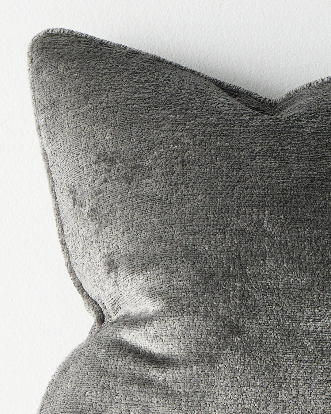 Tempo Coal cushion 50x50cm, chunky chenille texture in medium-dark grey with piped edge detail by Weave Home