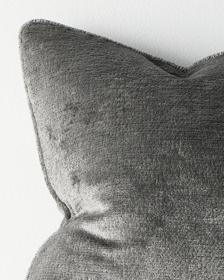 Tempo Coal cushion 50x50cm, chunky chenille texture in medium-dark grey with piped edge detail by Weave Home