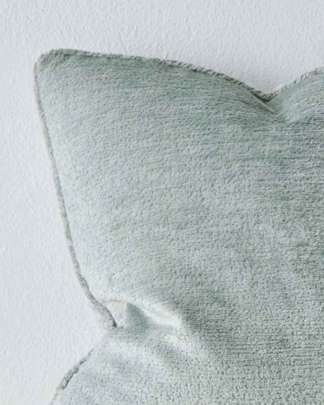 Tempo Chateau 50x50 cushion cover in pale blue polyester with chunky chenille texture and piped edge detail by Weave Home