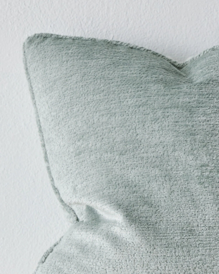 Tempo Chateau 50x50 cushion cover in pale blue polyester with chunky chenille texture and piped edge detail by Weave Home