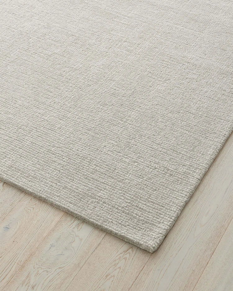 Kaia Mist textured wool rug detail, showing chunky contrast loop pile weave and cool neutral tone by Weave Home