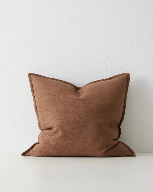 Fiore Toffee 50x50 cushion cover in linen viscose blend with piped edges, front view by Weave Home