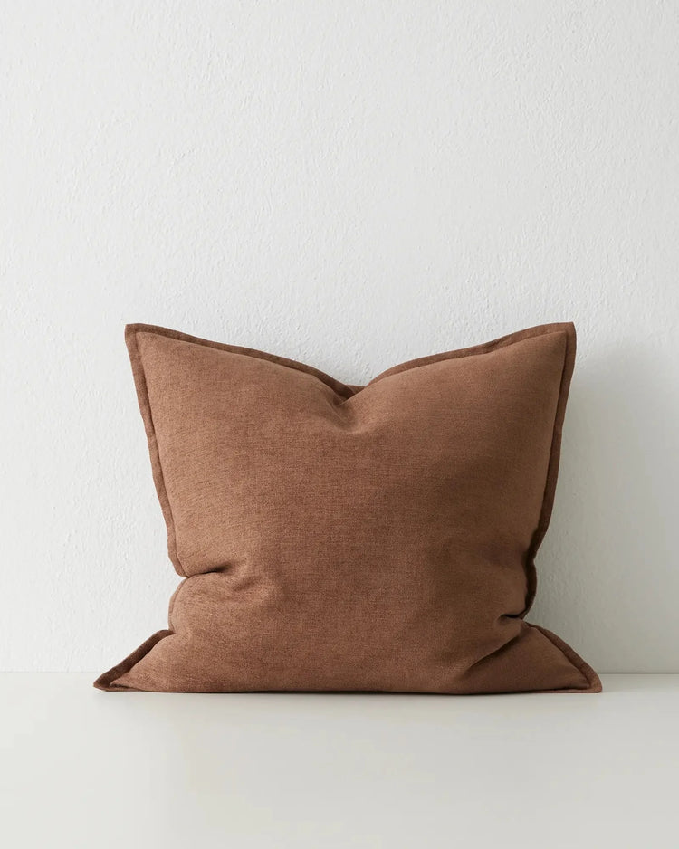 Fiore Toffee 50x50 cushion cover in linen viscose blend with piped edges, front view by Weave Home