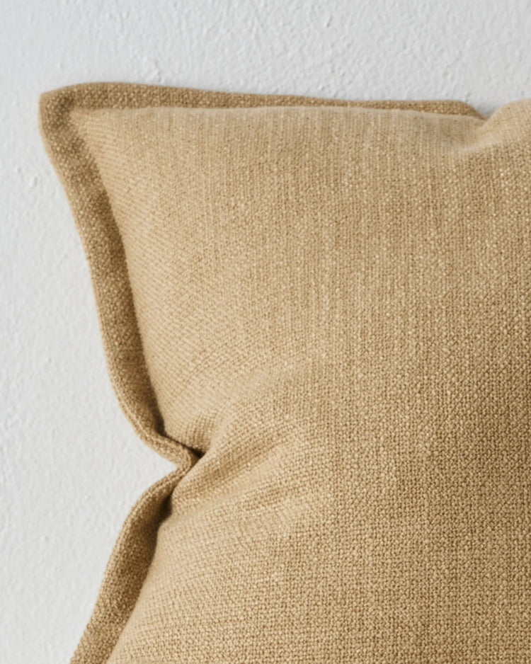 Figlio Sandstone 50x50 cushion cover close-up, showing chunky woven texture in warm neutral polyester by Weave Home