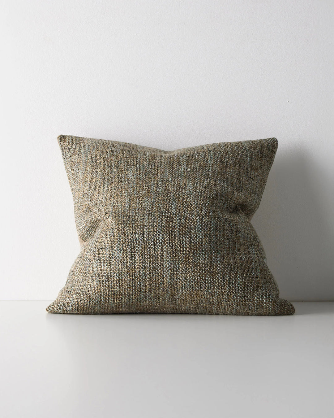 Castel Tide cushion front view, woven polyester cotton blend with space-dyed honey, beige and blue tones, chunky textured weave, 50cm by Weave Home