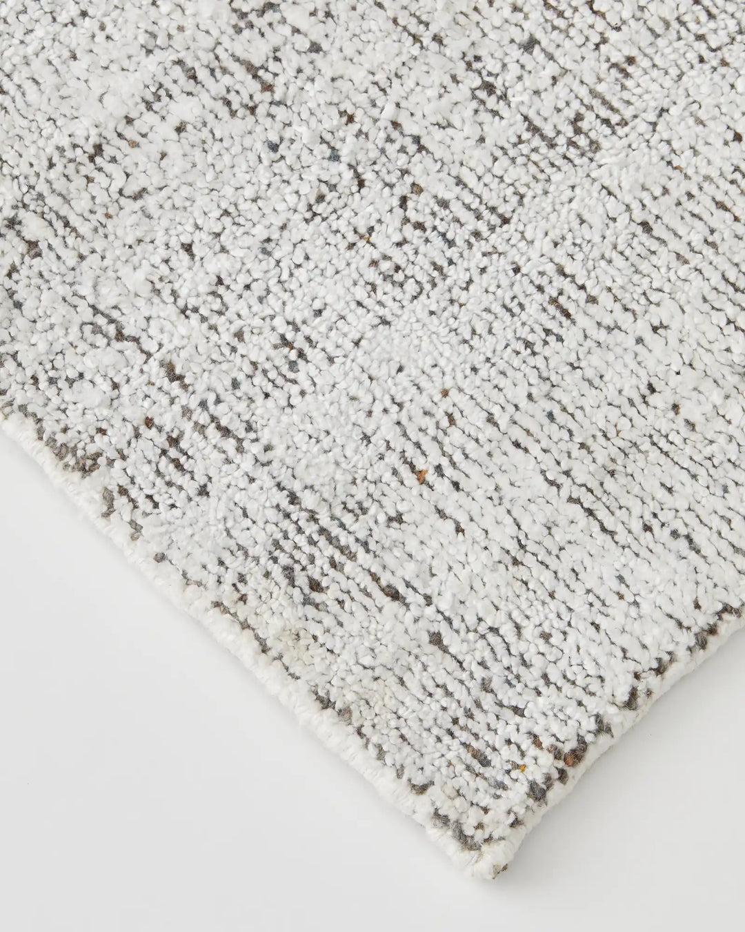 Matisse Marble rug detail view showing marled plain weave texture in light grey salt-and-pepper viscose blend, 2m x 3m, by Weave Home