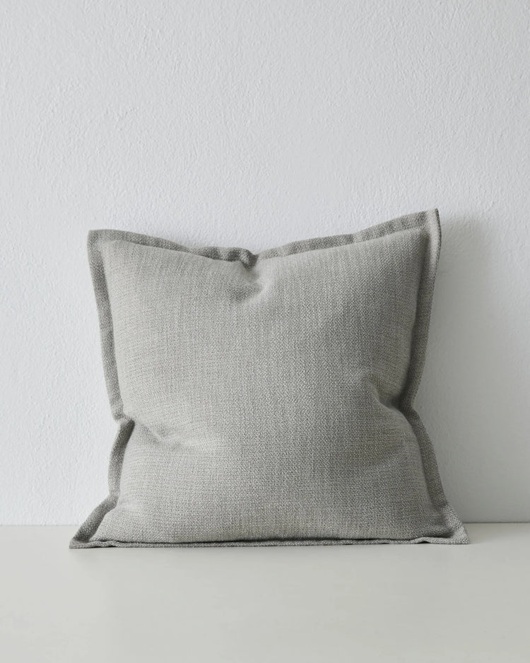 Figlio Mineral woven cushion in soft grey, 50x50cm, with chunky textured weave and flanged edge by Weave Home