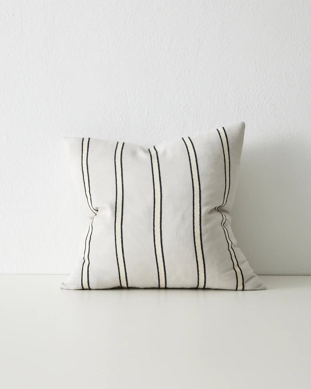 Vinnie Glacier 50x50 cushion in pale blue-grey cotton linen blend with charcoal double-line stripes by Weave Home
