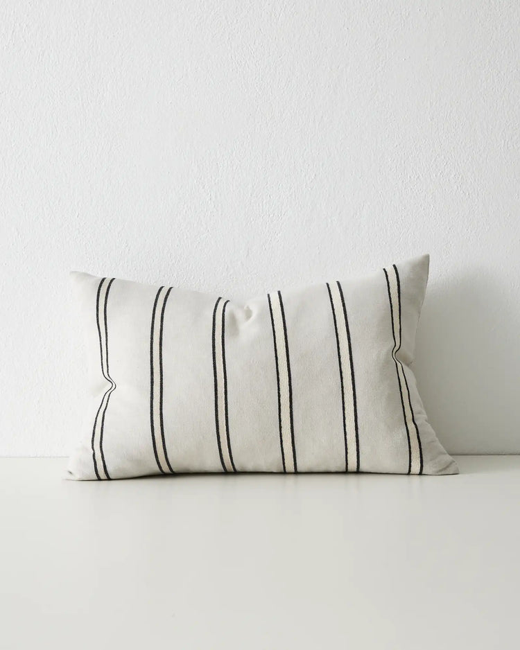 Vinnie Glacier lumbar cushion in pale blue-grey with charcoal cabana stripes, 40x60cm cotton linen blend by Weave Home
