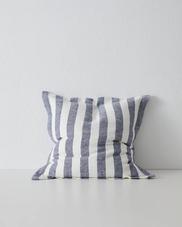 Vito Ocean linen blend cushion 50x50cm with navy and white 4cm yarn-dyed stripe, stonewashed finish by Weave Home