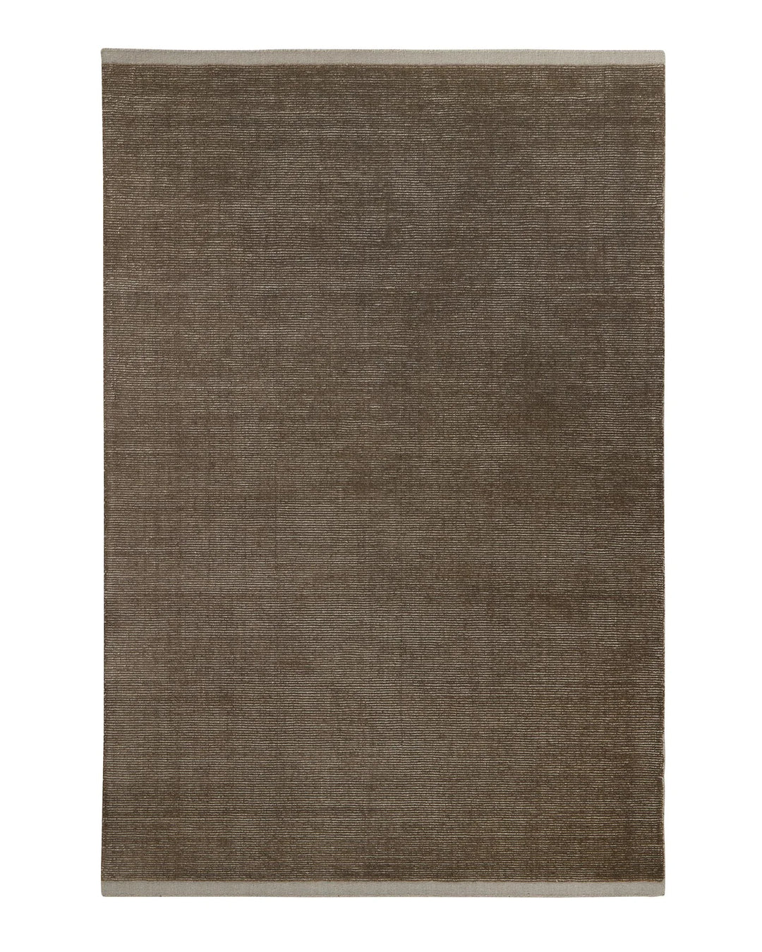 Remo Earth textured wool rug in chocolate and pewter stripes with plain pewter border, 2x3m, by Weave Home