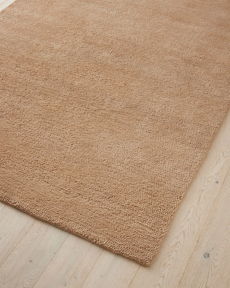 Valencia Camel rug corner detail, plush woven NZ wool in warm golden tone by Weave Home
