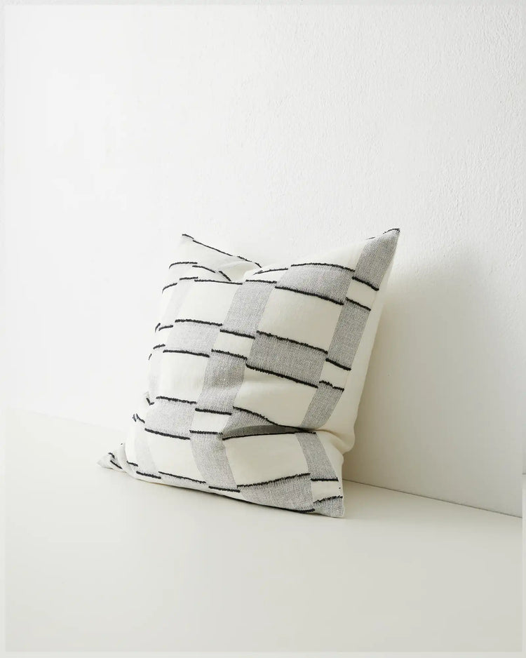 Lorenzo Shadow 50x50 cushion in cream with charcoal stripe detail, cotton linen blend by Weave Home