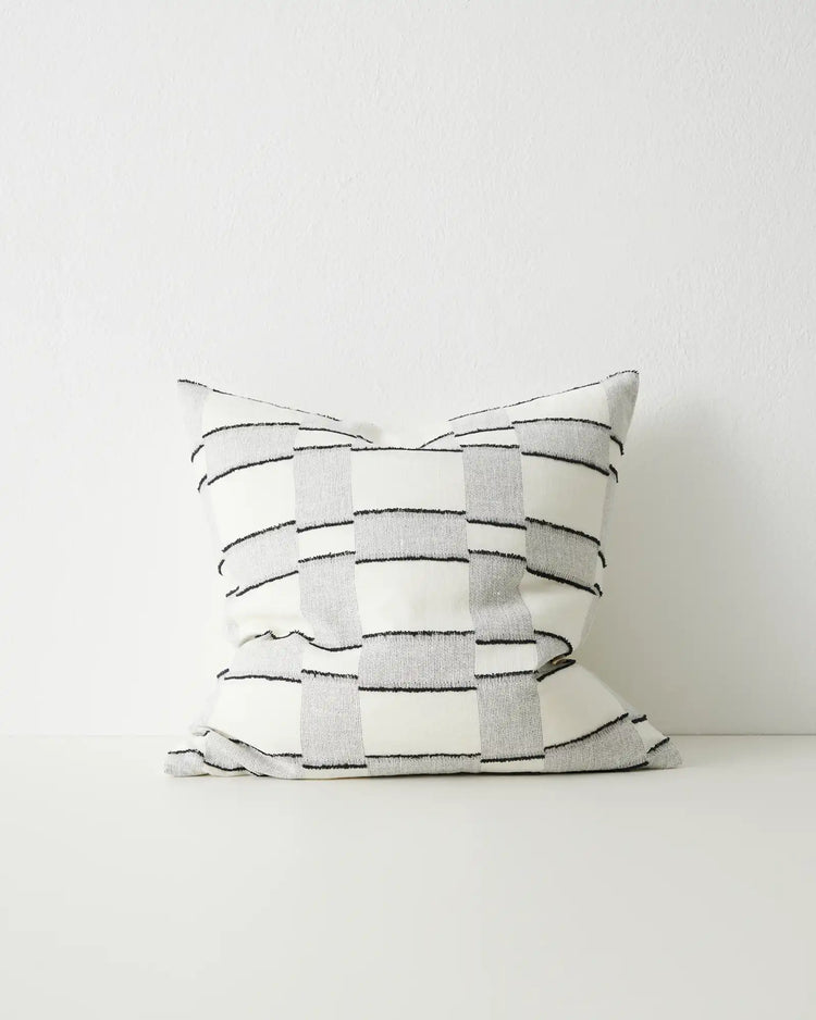 Lorenzo Shadow 50x50cm cushion, cream and grey woven cotton linen blend with graphic check pattern by Weave Home