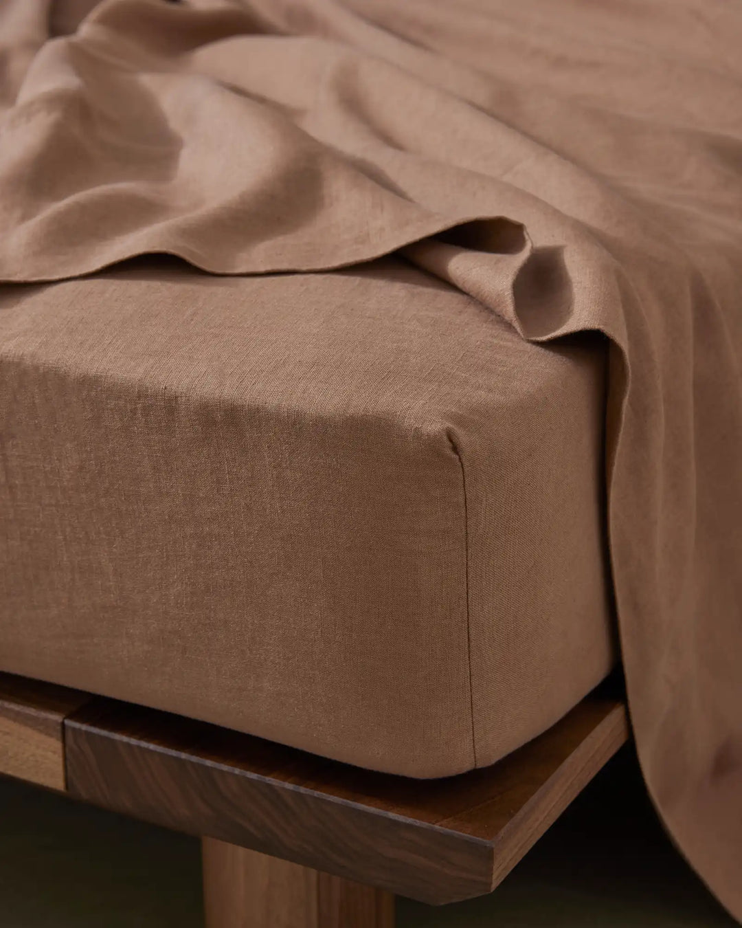 Ravello Fitted Sheet in Biscuit, European linen with relaxed crease texture and deep elastic banding, by Weave Home