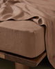 Ravello Fitted Sheet in Biscuit, European linen with relaxed crease texture and deep elastic banding, by Weave Home