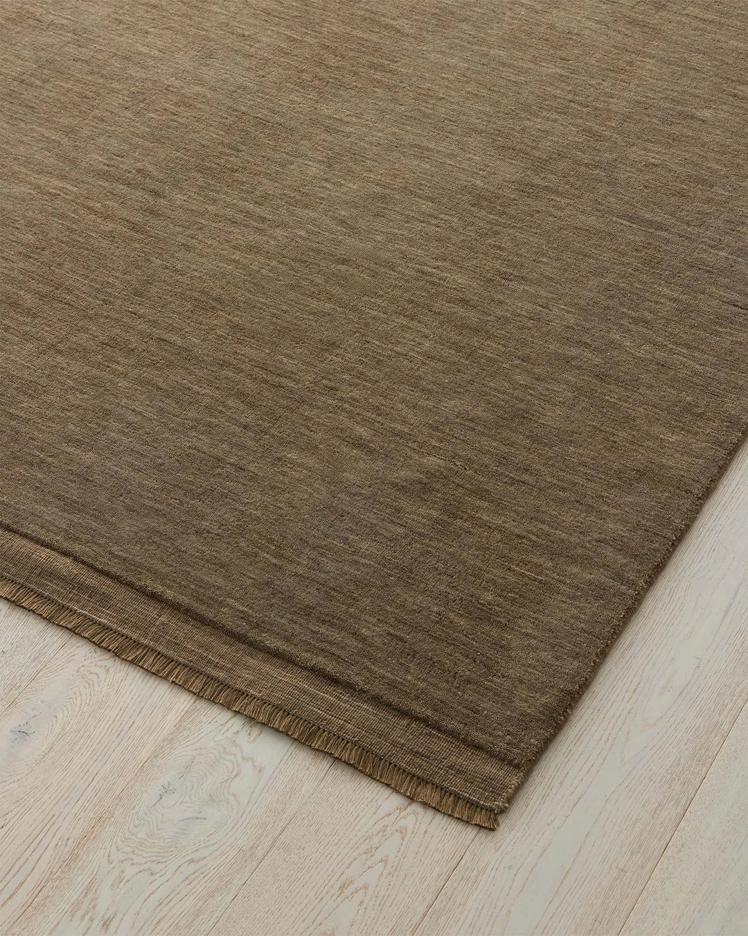 Silvio Walnut rug in walnut brown with micro fringe border detail, 3m x 4m, by Weave Home