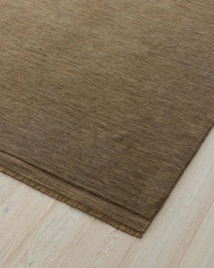 Silvio Walnut rug in walnut brown with micro fringe border detail, 3m x 4m, by Weave Home