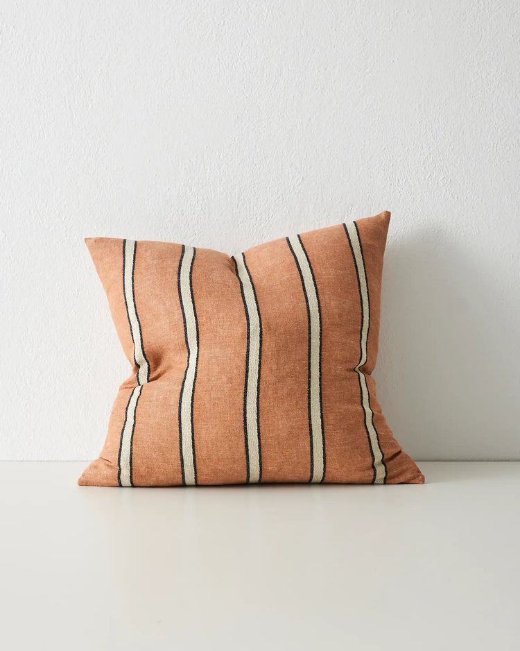 Vinnie Terracotta 50x50 cushion cover, cotton linen blend with navy striped detail, by Weave Home