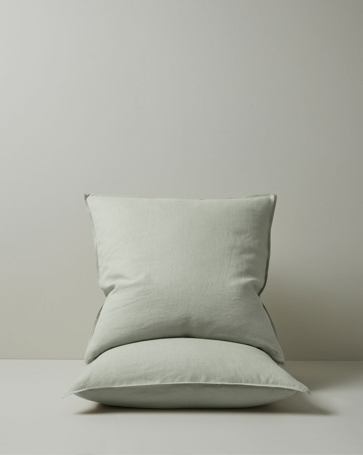 Ravello Pillowcase Set in Sage, Euro size, European linen with top-stitched flanged edge, shown as pair by Weave Home