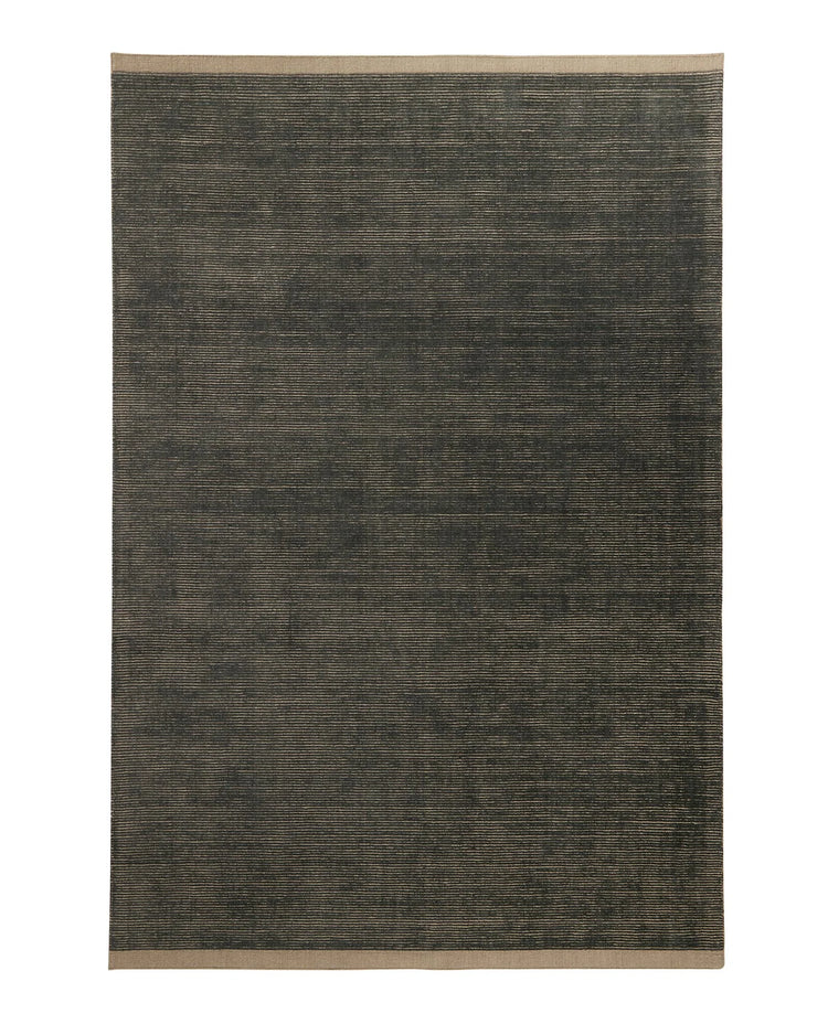 Remo Marine hand-woven wool rug, navy and taupe striped pattern with taupe border, 2x3m, by Weave Home