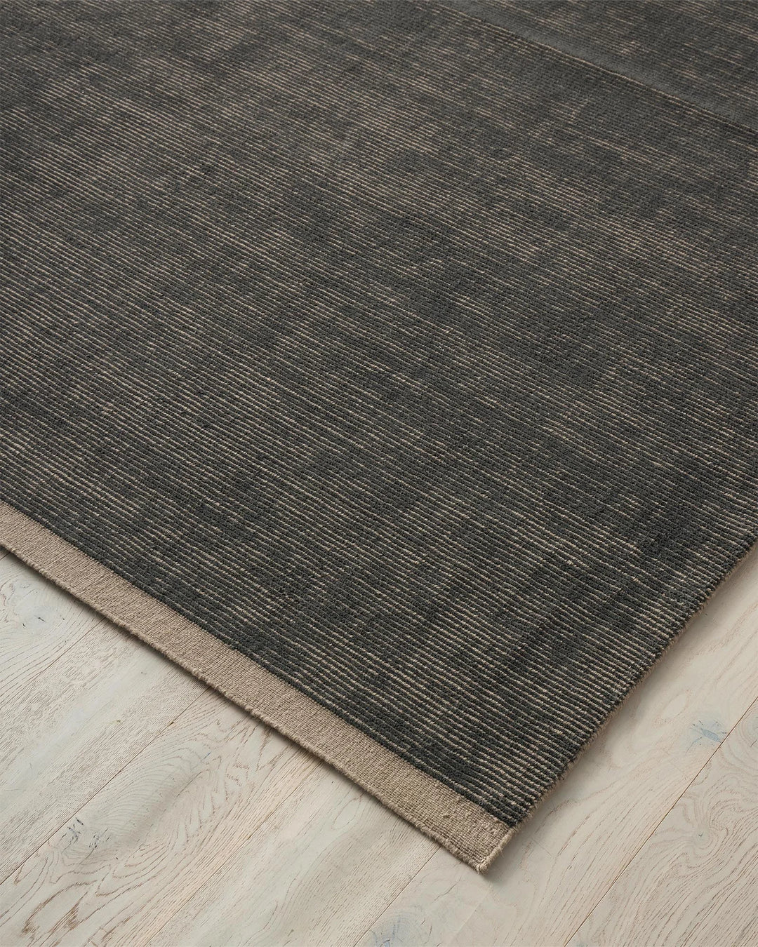 Remo Marine textured wool rug with navy and taupe striped weave, taupe border detail, 200x300cm by Weave Home