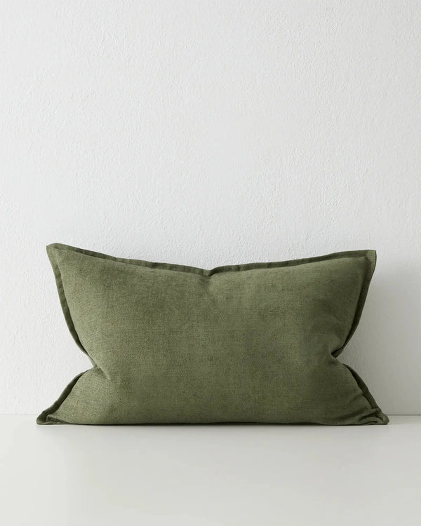 Fiore Olive lumbar cushion 40x60cm, pale green linen viscose blend with soft sheen and envelope closure by Weave Home