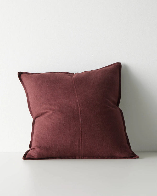 Como Garnet linen cushion 50x50cm in deep burgundy with matte stone-washed finish, front view by Weave Home