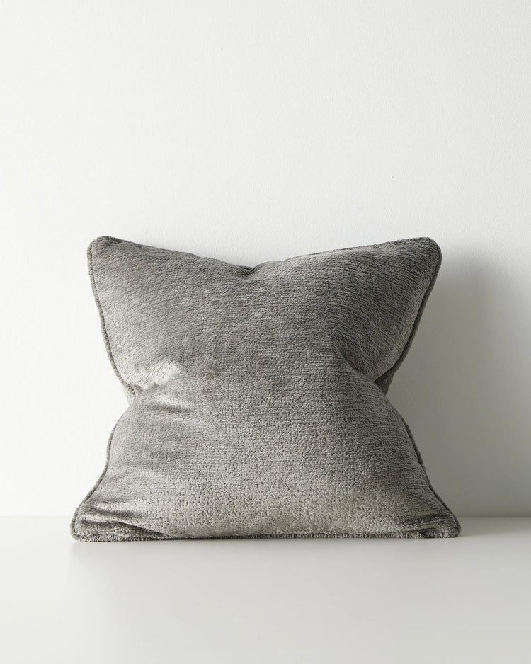 Tempo Steel cushion 50x50cm, light grey polyester with chunky chenille texture and piped edging by Weave Home