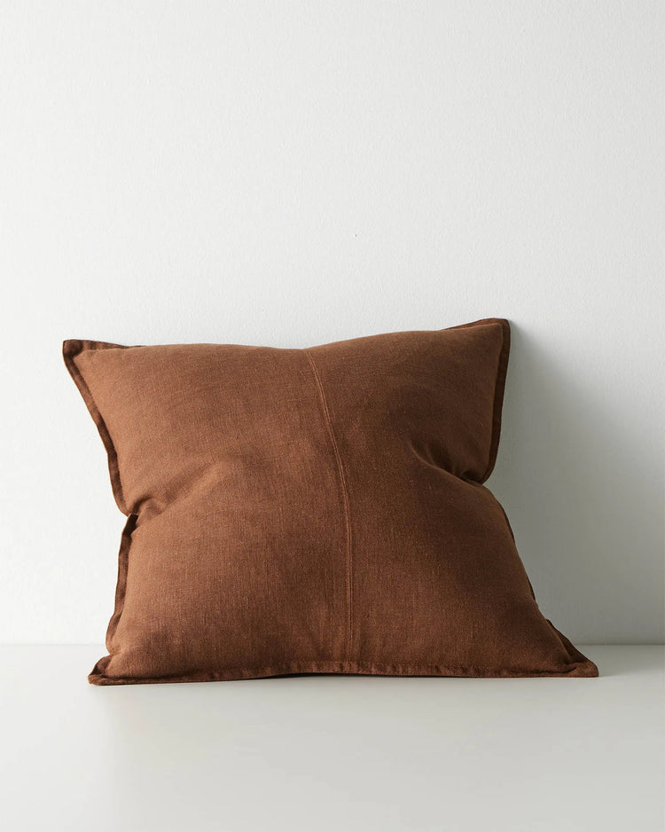 Como Henna 50x50 cushion cover in warm reddish-brown European linen with stone-washed finish, front view by Weave Home