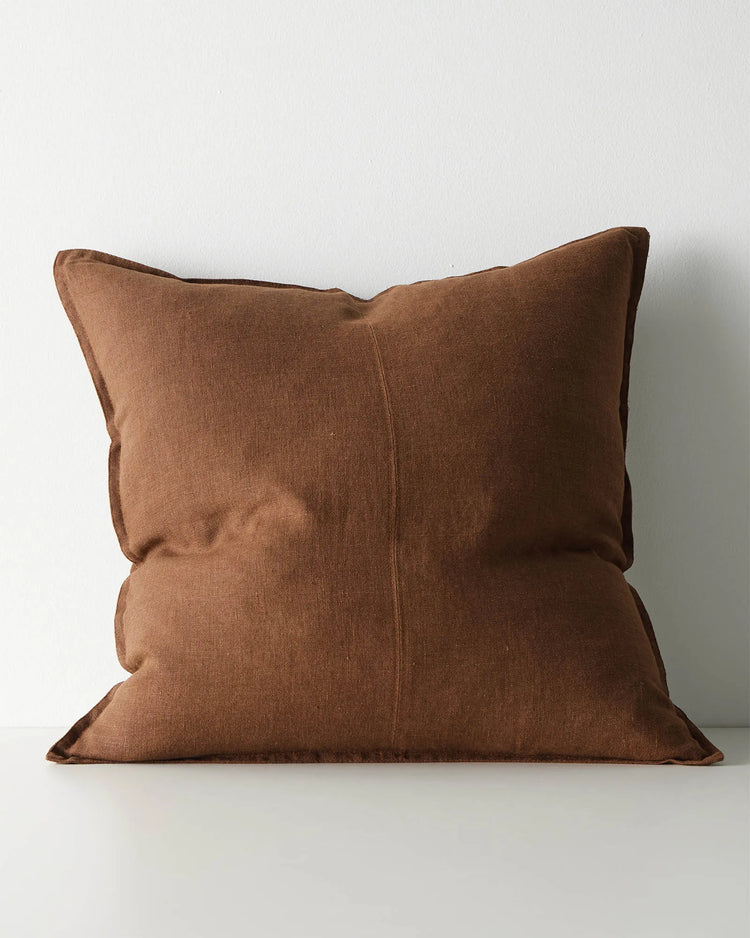 Como Henna 60x60 linen cushion in warm reddish-brown, stone-washed European linen with soft matte finish by Weave Home