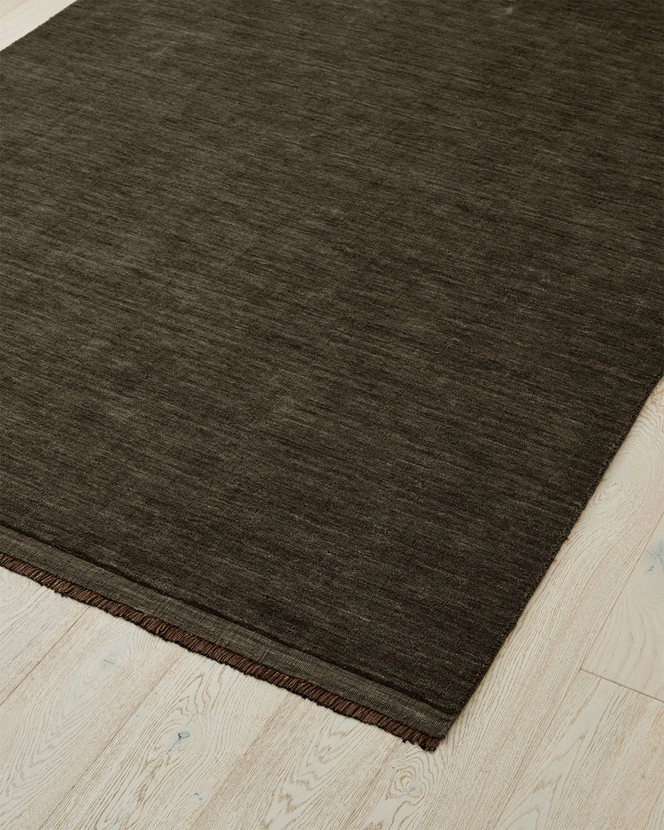 Silvio Dovecote rug in earthy brown with micro fringe detail, 3m x 4m sustainable wool by Weave Home