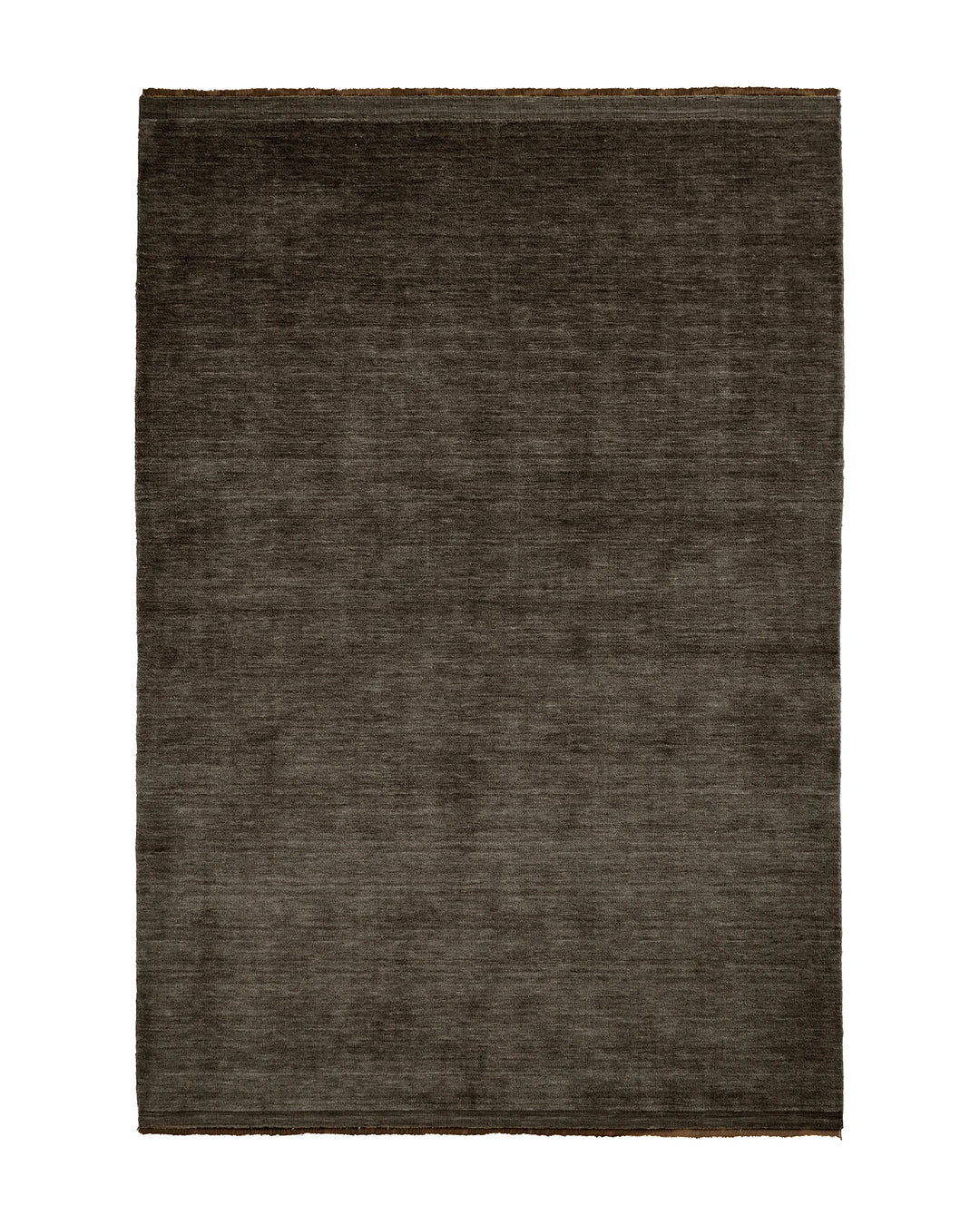 Silvio Dovecote rug in earthy brown with micro fringe border, hand-woven sustainable styling, 200x300cm by Weave Home