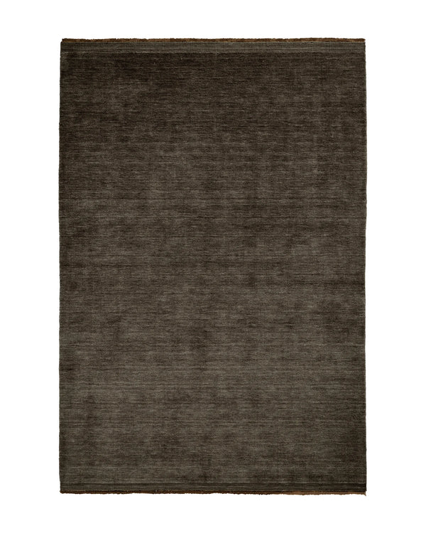 Silvio Dovecote rug in earthy brown with micro fringe border, hand-woven sustainable styling, 200x300cm by Weave Home