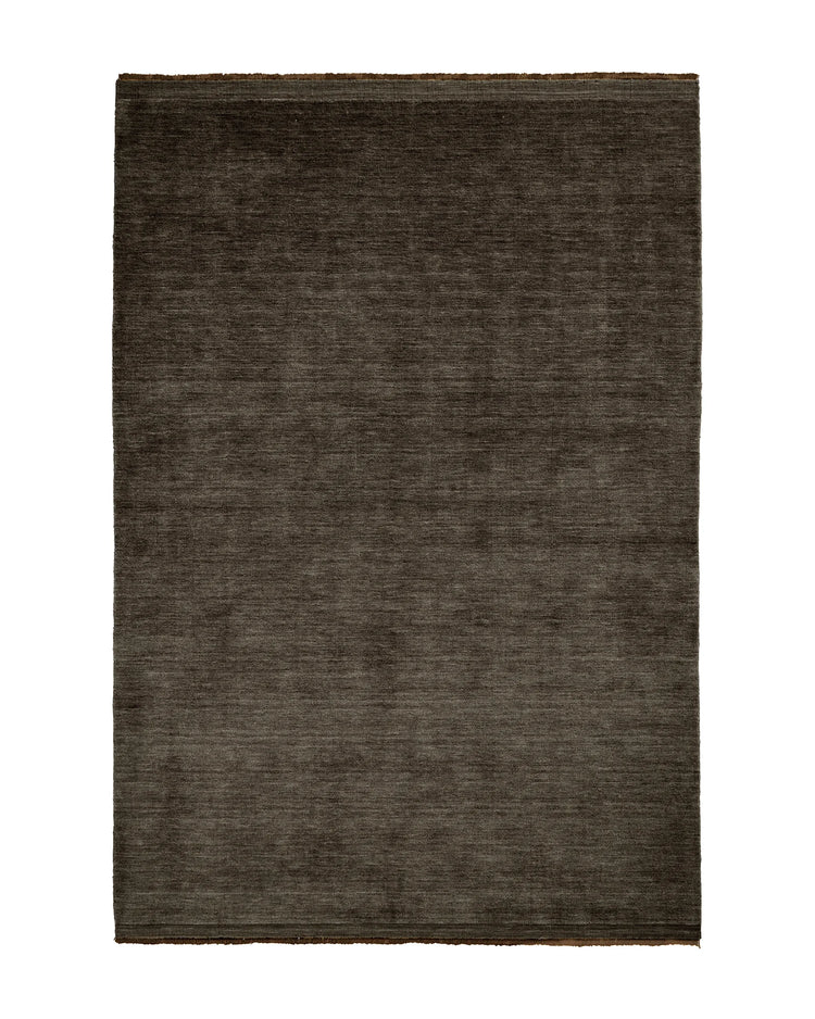Silvio Dovecote rug in earthy brown with micro fringe border, hand-woven sustainable styling, 200x300cm by Weave Home
