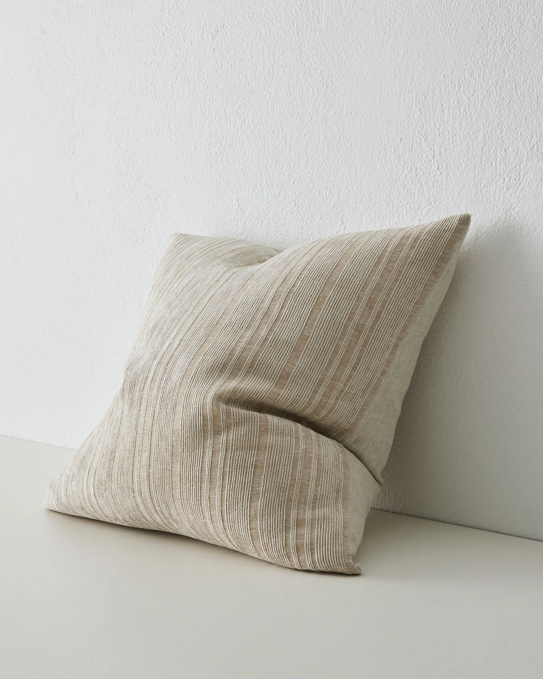 Adriana Natural 50x50 linen blend cushion with vertical stripe texture and knife edge finish, by Weave Home