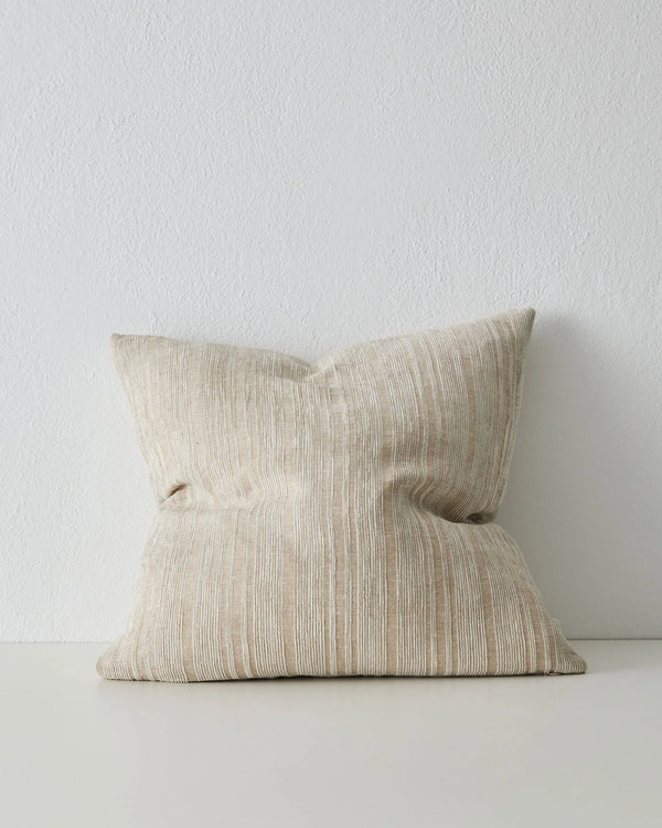 Adriana Natural 50x50 woven linen blend cushion with vertical stripe texture and knife edge seam by Weave Home