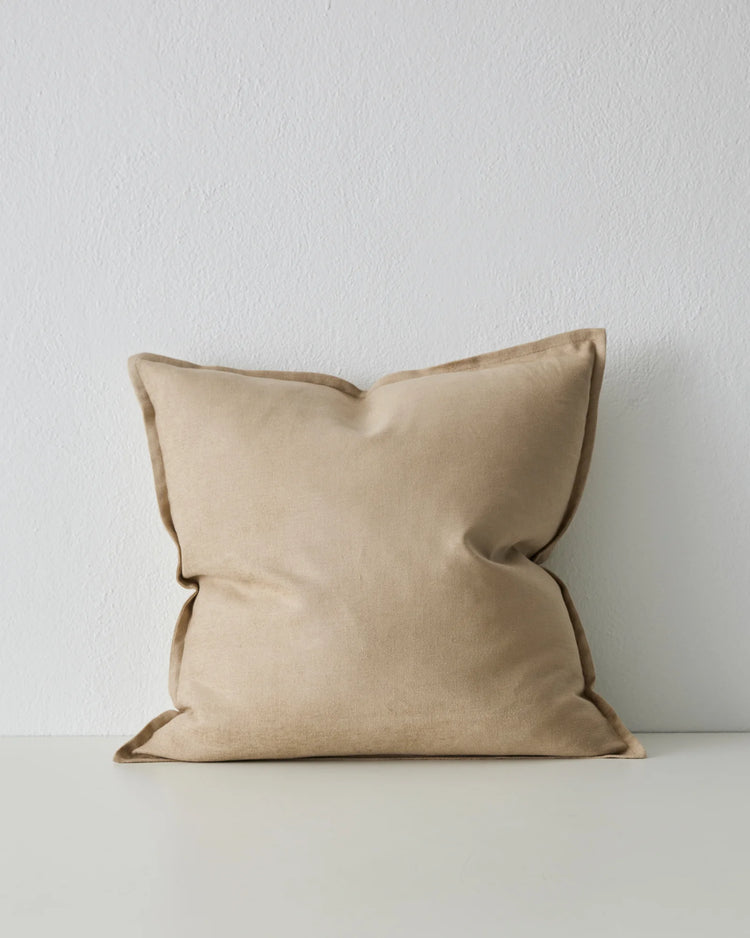 Fiore Ecru 50x50 linen viscose blend cushion with piped edges, warm beige tone, by Weave Home