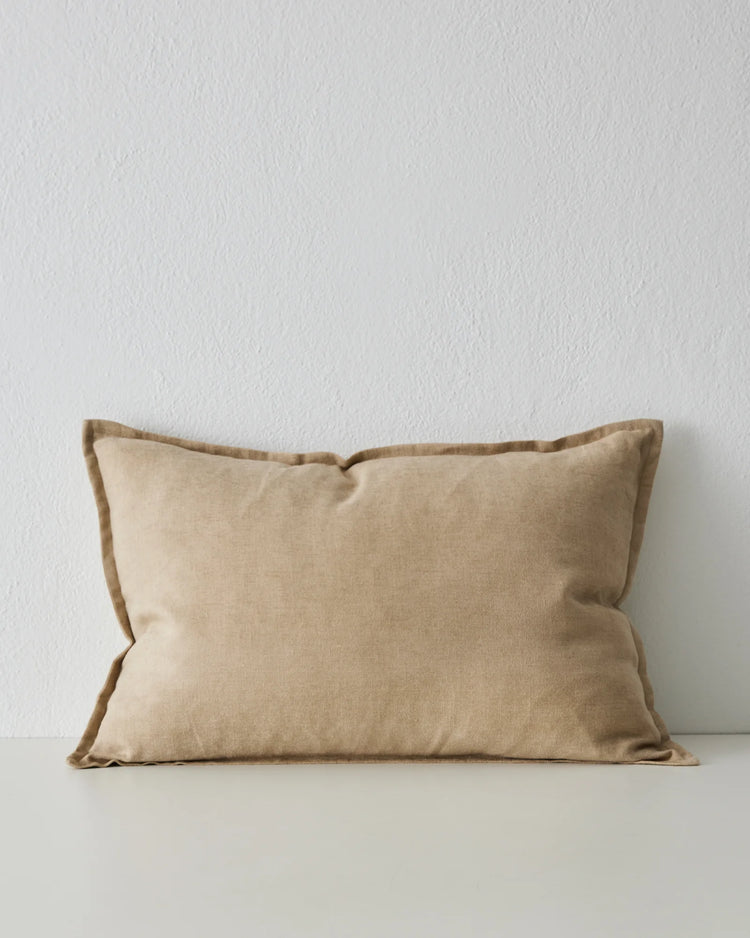 Fiore Ecru lumbar cushion cover, 40x60cm, linen viscose blend with subtle sheen and piped edge detail by Weave Home