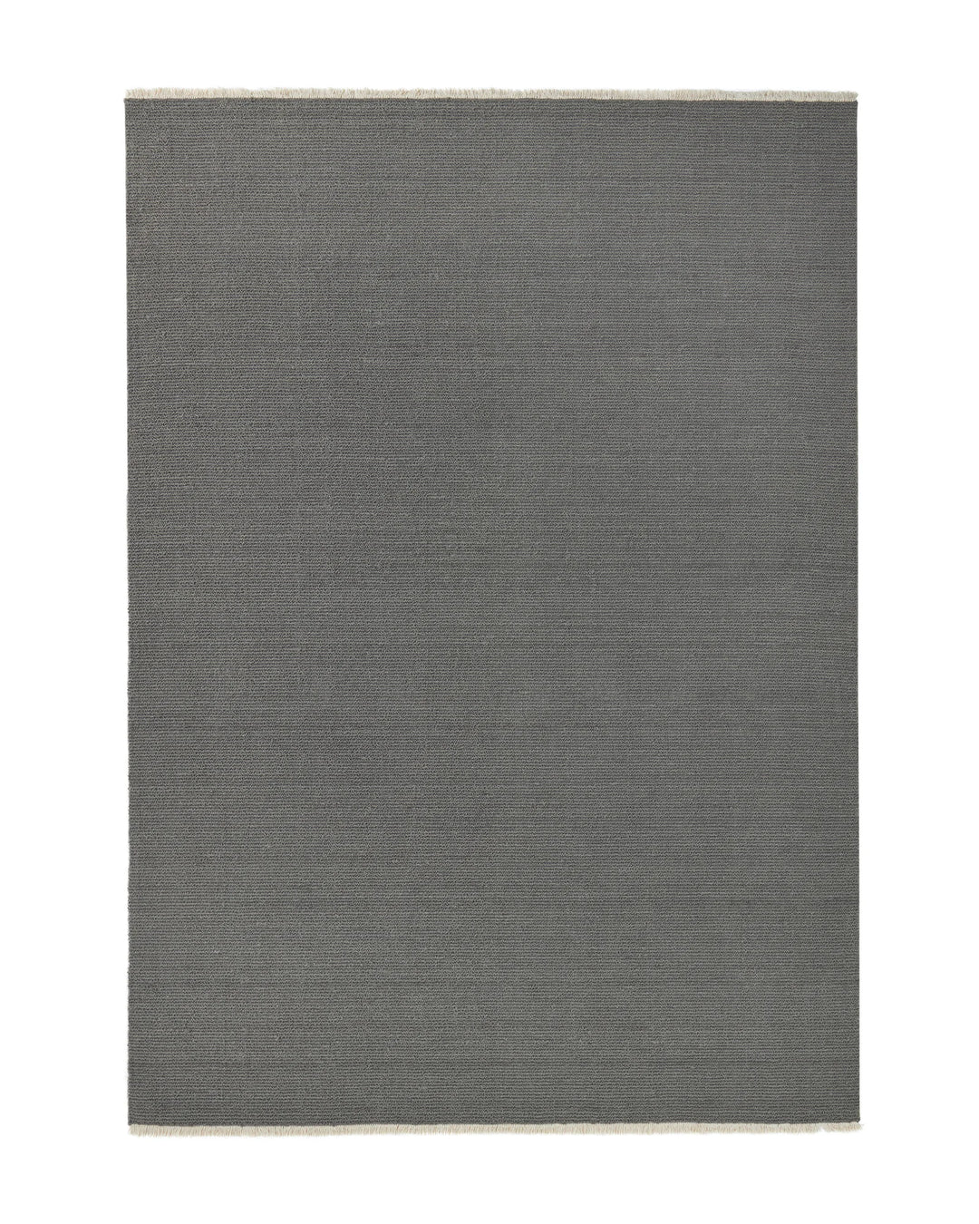 Fabien Echo textured wool rug in medium grey with cream fringe border, chunky ribbed weave loop pile by Weave Home
