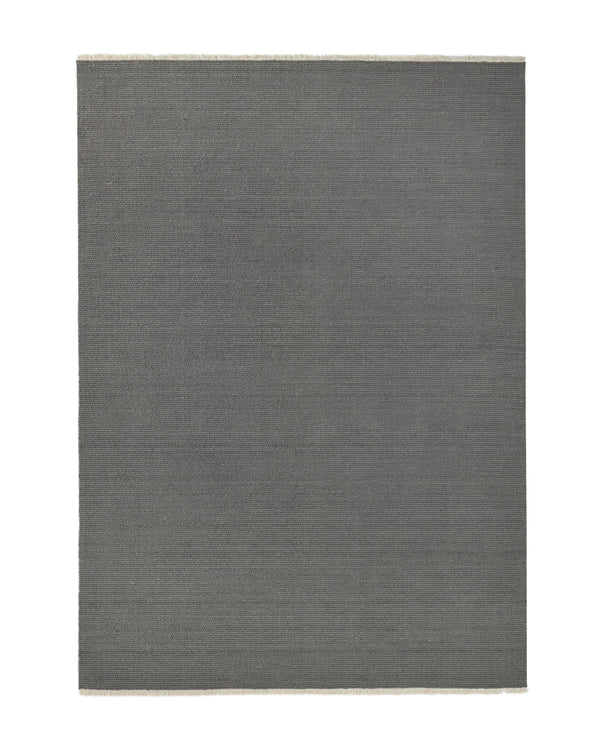 Fabien Echo textured wool rug in medium grey with cream fringe border, chunky ribbed weave loop pile by Weave Home